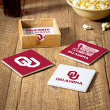 Oklahoma Sooners Coaster Set 4 Piece with Wood Caddy-1