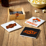Oklahoma State Cowboys Coaster Set 4 Piece with Wood Caddy-1