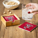 Wisconsin Badgers Coaster Set 4 Piece with Wood Caddy-3