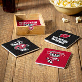 Wisconsin Badgers Coaster Set 4 Piece with Wood Caddy-1