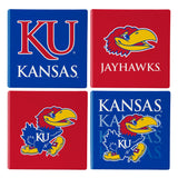 Kansas Jayhawks Coaster Set 4 Piece with Wood Caddy-0