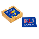 Kansas Jayhawks Coaster Set 4 Piece with Wood Caddy-2
