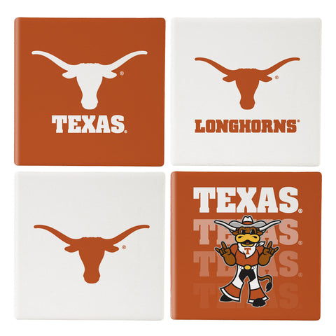 Texas Longhorns Coaster Set 4 Piece with Wood Caddy-0