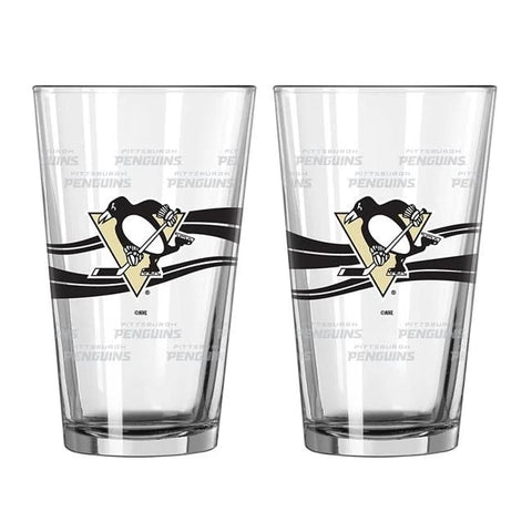 Pittsburgh Penguins Glass Pint Satin Etch 2 Piece Set-0
