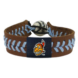 Cleveland Indians Bracelet Team Color Baseball Chief Wahoo Brown Leather Blue Thread CO-0