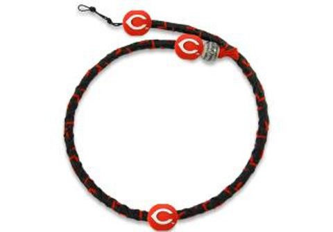 Cincinnati Reds Necklace Frozen Rope Team Color Baseball Black Leather Red Thread CO-0