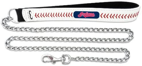 Cleveland Indians Pet Leash Leather Chain Baseball Size Large-0