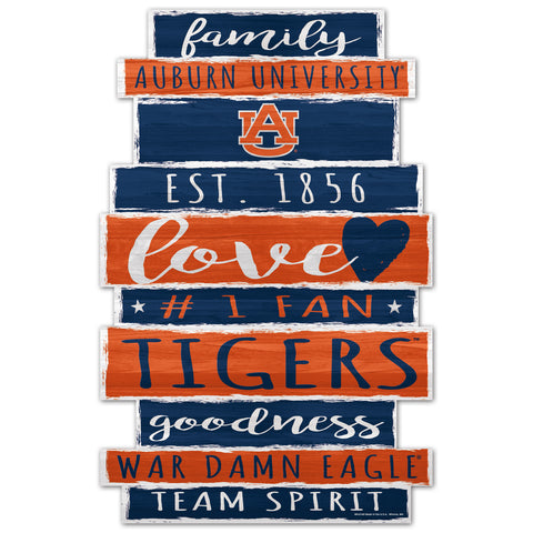 Auburn Tigers Sign 11x17 Wood Family Word-0