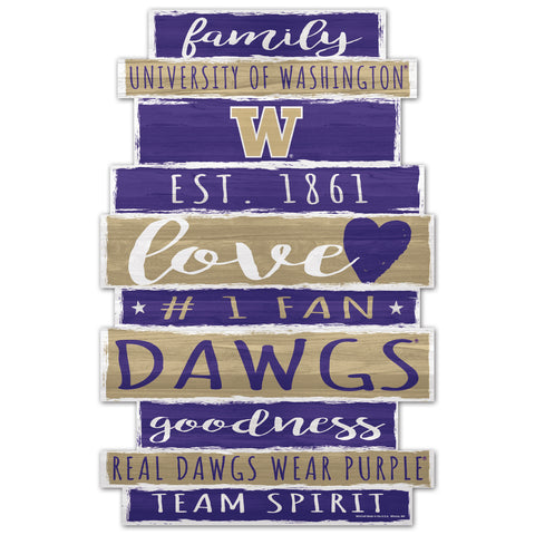 Washington Huskies Sign 11x17 Wood Family Word-0