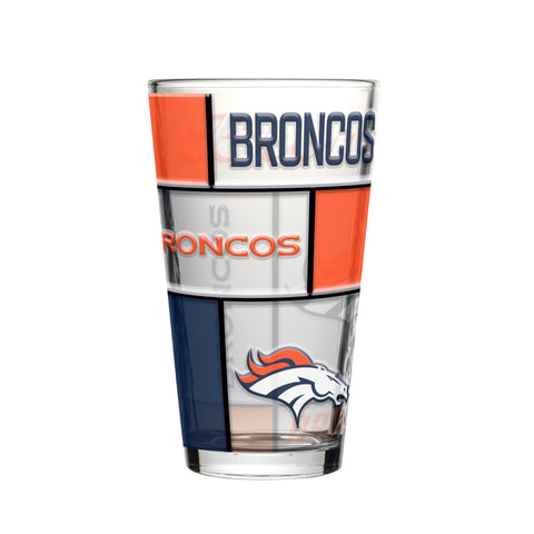 Denver Broncos Pint Glass 16oz Quilted Stained Boxed-0