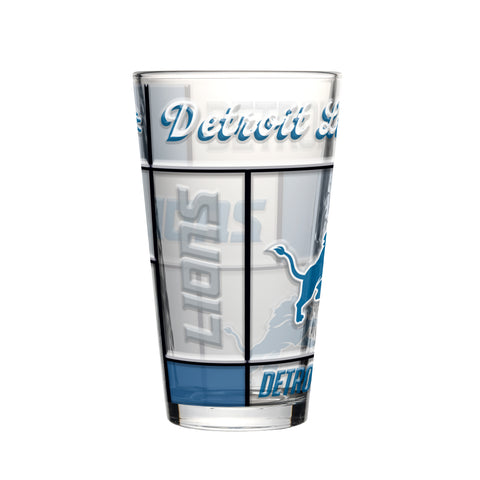 Detroit Lions Pint Glass 16oz Quilted Stained Boxed-0