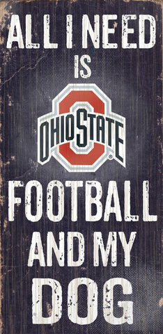 Ohio State Buckeyes Wood Sign - Football and Dog 6"x12"-0