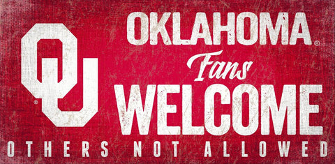 Oklahoma Sooners Wood Sign Fans Welcome 12x6 - Special Order-0