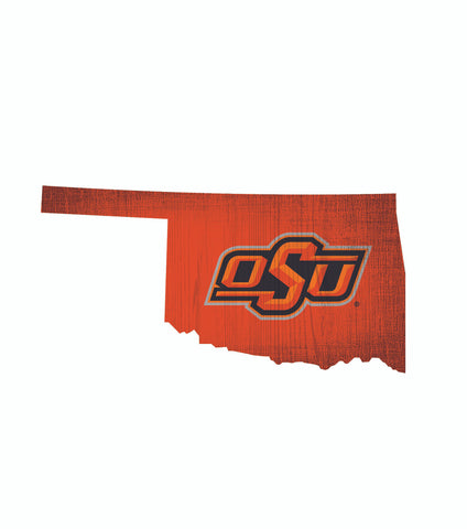Oklahoma State Cowboys Sign Wood 12 Inch Team Color State Shape Design-0