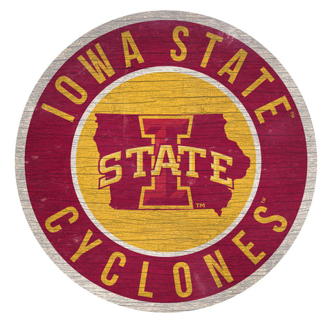 Iowa State Cyclones Sign Wood 12 Inch Round State Design-0
