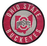 Ohio State Buckeyes Sign Wood 12 Inch Round State Design-0