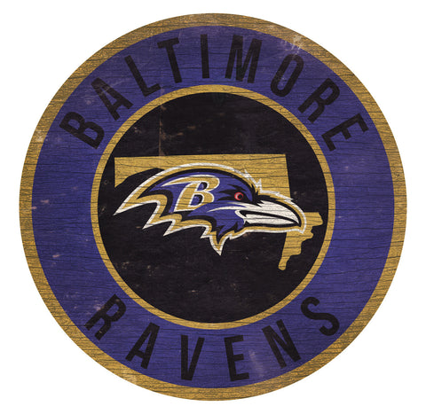 Baltimore Ravens Sign Wood 12 Inch Round State Design-0