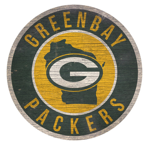 Green Bay Packers Sign Wood 12 Inch Round State Design-0