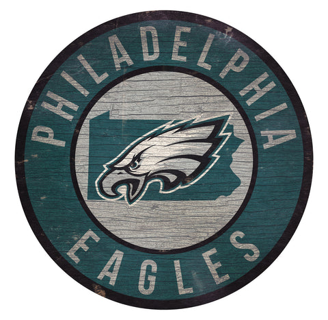 Philadelphia Eagles Sign Wood 12 Inch Round State Design-0