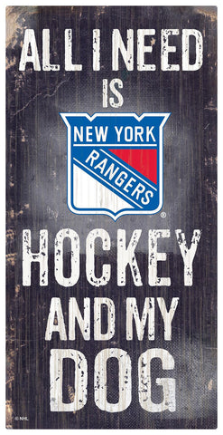 New York Rangers Sign Wood 6x12 Hockey and Dog Design-0