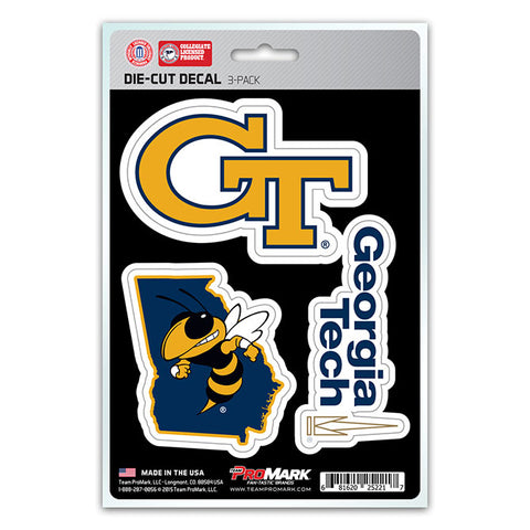 Georgia Tech Yellow Jackets Decal Die Cut Team 3 Pack-0
