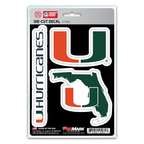 Miami Hurricanes Decal Die Cut Team 3 Pack-0