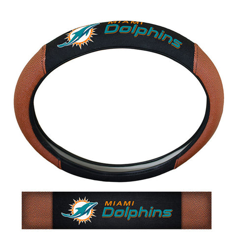 Miami Dolphins Steering Wheel Cover Premium Pigskin Style - Special Order-0