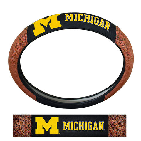 Michigan Wolverines Steering Wheel Cover Premium Pigskin Style-0