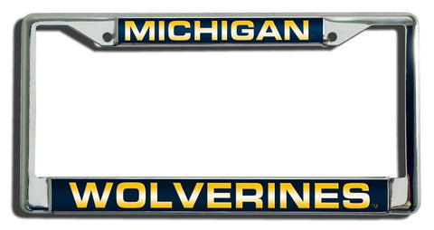Michigan Wolverines License Plate Frame Laser Cut Chrome-0