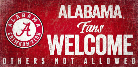 Alabama Crimson Tide Wood Sign Fans Welcome 12x6