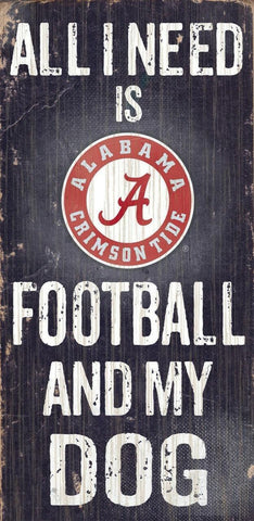 Alabama Crimson Tide Wood Sign - Football and Dog 6"x12" - Team Fan Cave