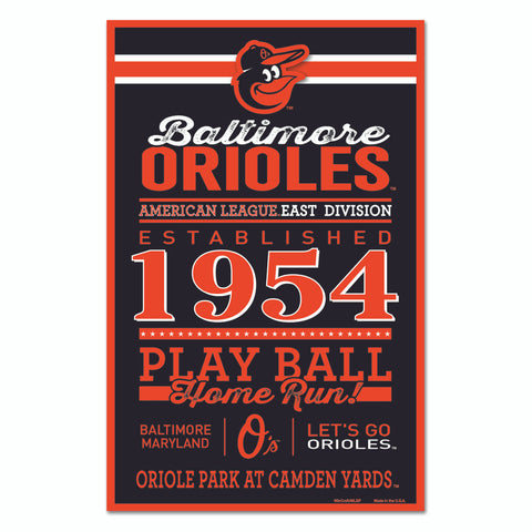 Baltimore Orioles Sign 11x17 Wood Established Design - Special Order-0