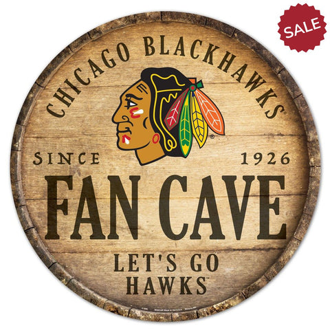 Chicago Blackhawks Sign Wood 14 Inch Round Barrel Top Design - Special Order-0