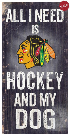 Chicago Blackhawks Sign Wood 6x12 Hockey and Dog Design