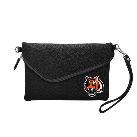 Cincinnati Bengals Purse Pebble Fold Over Crossbody Black - Special Order-0