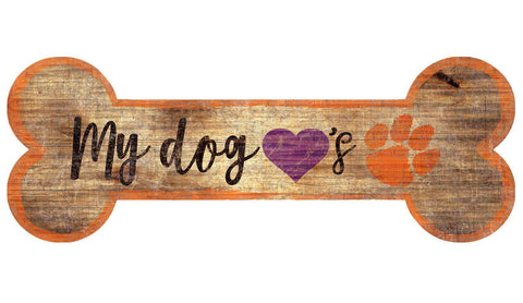 Clemson Tigers Sign Wood 6x12 Dog Bone Shape