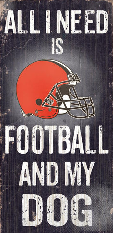 Cleveland Browns Wood Sign - Football and Dog 6"x12"