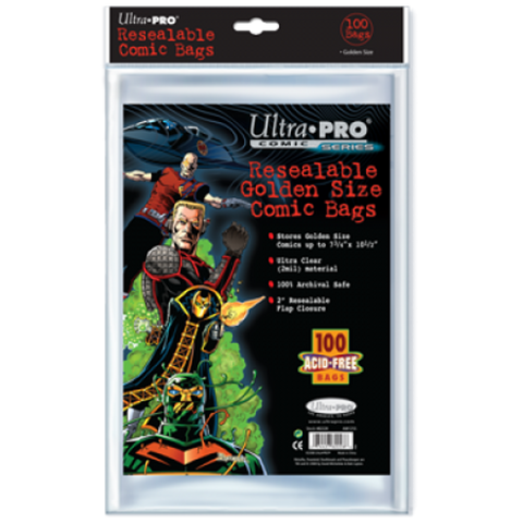 Comic Bags - Golden Size - Resealable (100 per pack) - Special Order