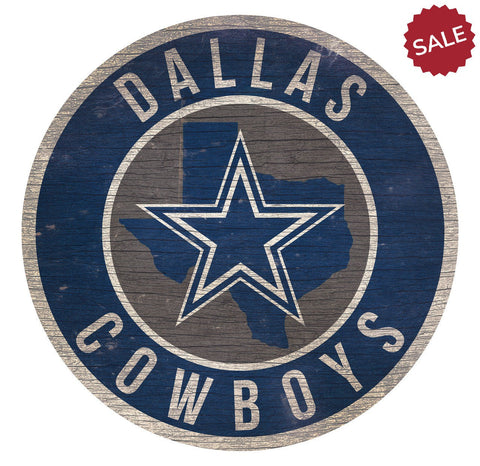 Dallas Cowboys Sign Wood 12 Inch Round State Design-0