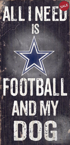 Dallas Cowboys Wood Sign - Football and Dog 6"x12"