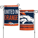 Denver Broncos Flag 12x18 Garden Style 2 Sided Slogan Design - Special Order