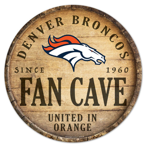 Denver Broncos Sign Wood 14 Inch Round Barrel Top Design-0