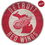 Detroit Red Wings Sign Wood 12 Inch Round State Design