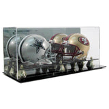 Double Mini Helmet Display Case with Mirror Back & Gold Risers - Special Order