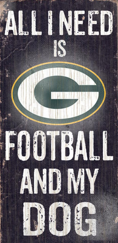 Green Bay Packers Wood Sign - Football and Dog 6"x12"