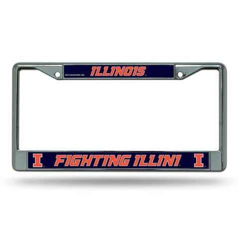 Illinois Fighting Illini License Plate Frame Chrome Printed Insert