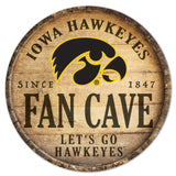 Iowa Hawkeyes Sign Wood 14 Inch Round Barrel Top Design-0