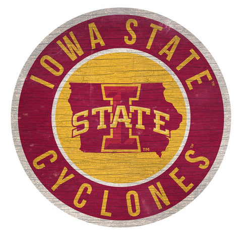 Iowa State Cyclones Sign Wood 12 Inch Round State Design - Team Fan Cave