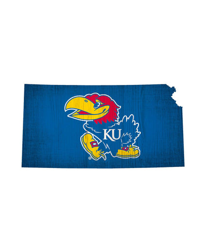 Kansas Jayhawks Sign Wood 12 Inch Team Color State Shape Design - Special Order - Team Fan Cave