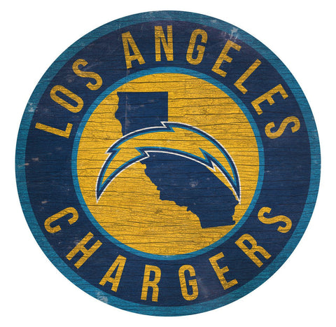 Los Angeles Chargers Sign Wood 12 Inch Round State Design